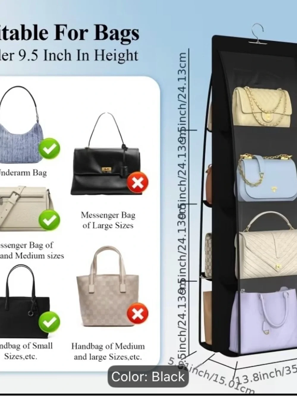 Black Hanging Purse Organizer for Closet - Brand: Amazon
